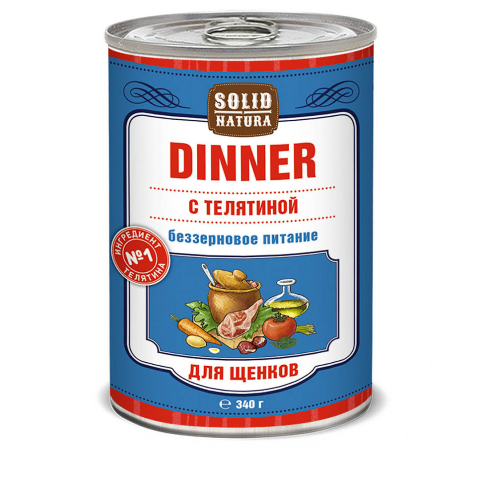 

Влажный корм для щенков Solid Natura Dinner с телятиной 12 шт по 340 г