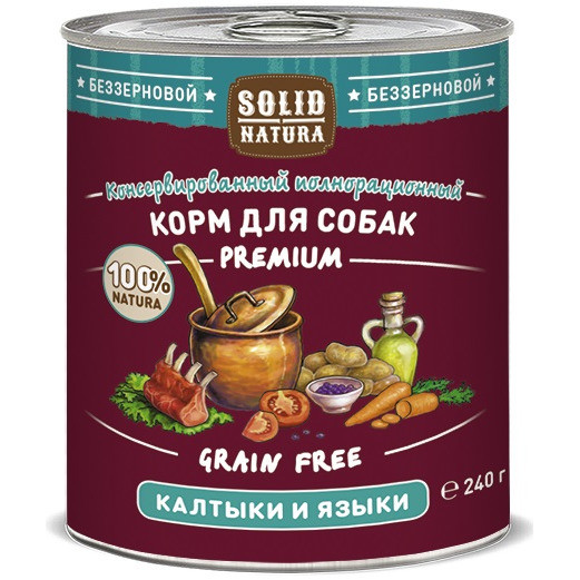 

Влажный корм для взрослых собак Solid Natura Premium Калтыки и языки 12 шт по 240 г