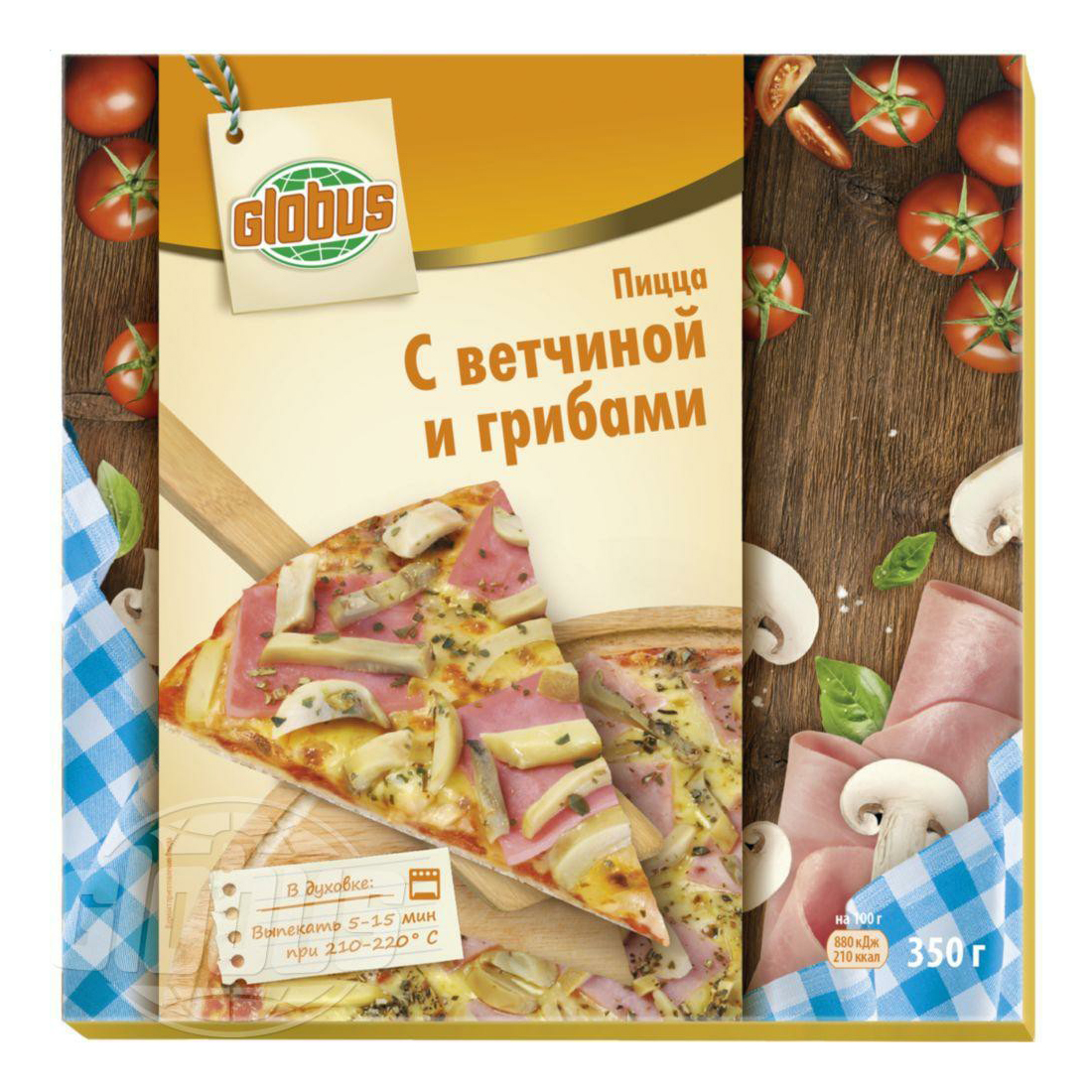Пицца Globus с ветчиной и грибами замороженная 350 г