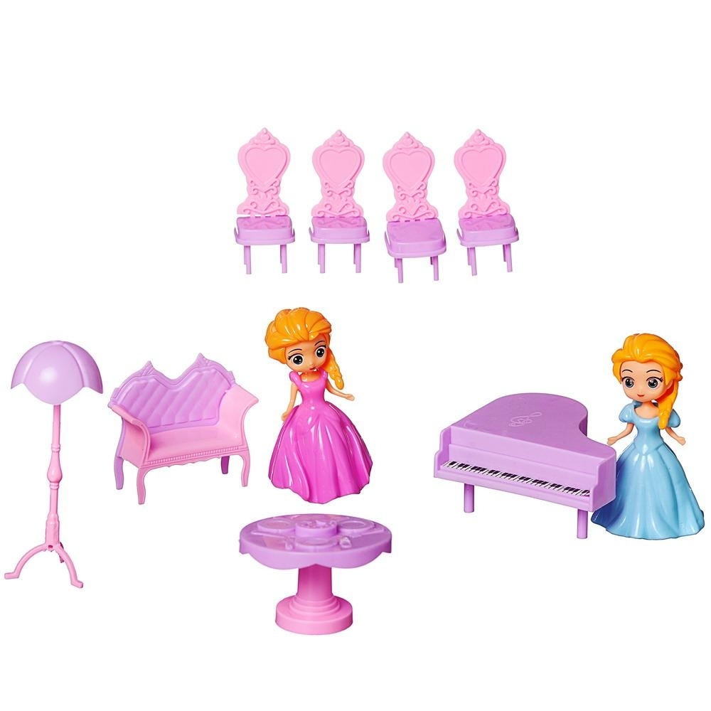Игровой набор Junfa Розовый совенок Чемоданчик с 2 куколками и мебелью WK-15545