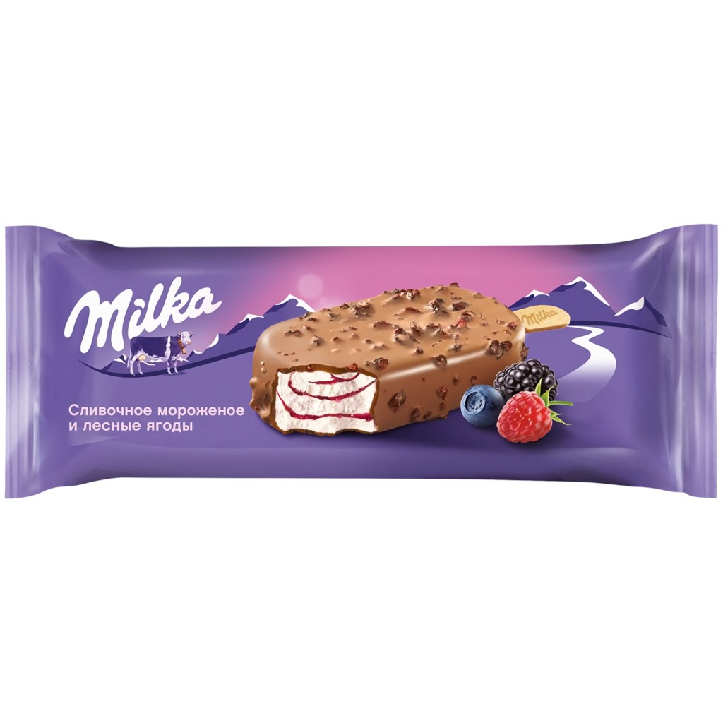 Мороженое Milka эскимо, сливочное, с лесными ягодами, 64 г