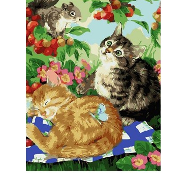 

Холст с красками 40х50 см по номерам. КОТЯТА И БЕЛОЧКА, Котята и белочка