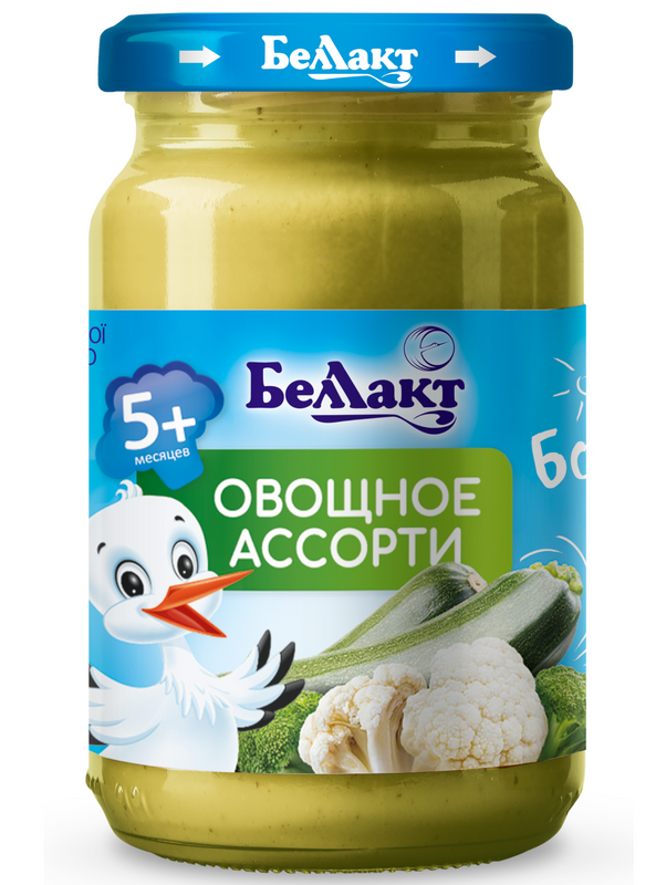 

Пюре овощное Беллакт ассорти из брокколи,цветной капусты и кабачков, 170г, с 5 м., 18 шт, овощное ассорти из брокколи,цветной капусты и кабачков