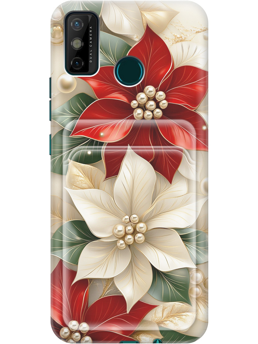 

Силиконовый чехол на Tecno Spark 6 Go с принтом "Цветы и бусы" с карманом для карты, Бежевый;красный;прозрачный, 741735621