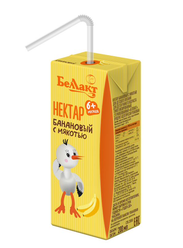 

Банановый нектар Беллакт с мякотью, 0,2л, с 6 м.,27 шт