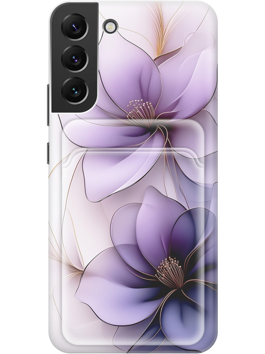 

Силиконовый чехол на Samsung Galaxy S22+ с принтом "Сиреневые цветы" с карманом для карты, Белый;прозрачный;серый;фиолетовый, 735250021