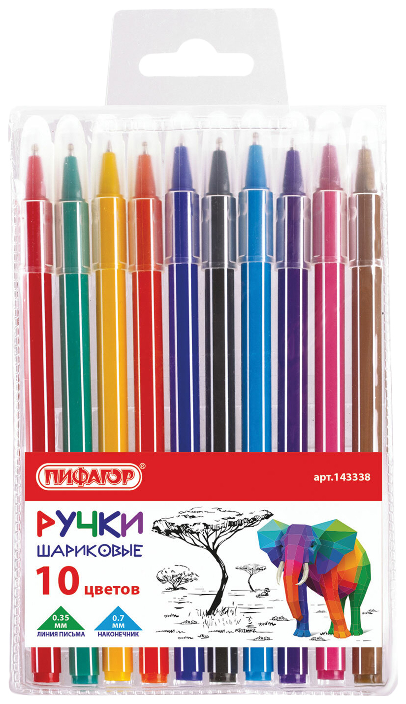 Набор ручек шариковых Пифагор Веселые зверята 143338, разноцветные, 0,7 мм, 10 шт.