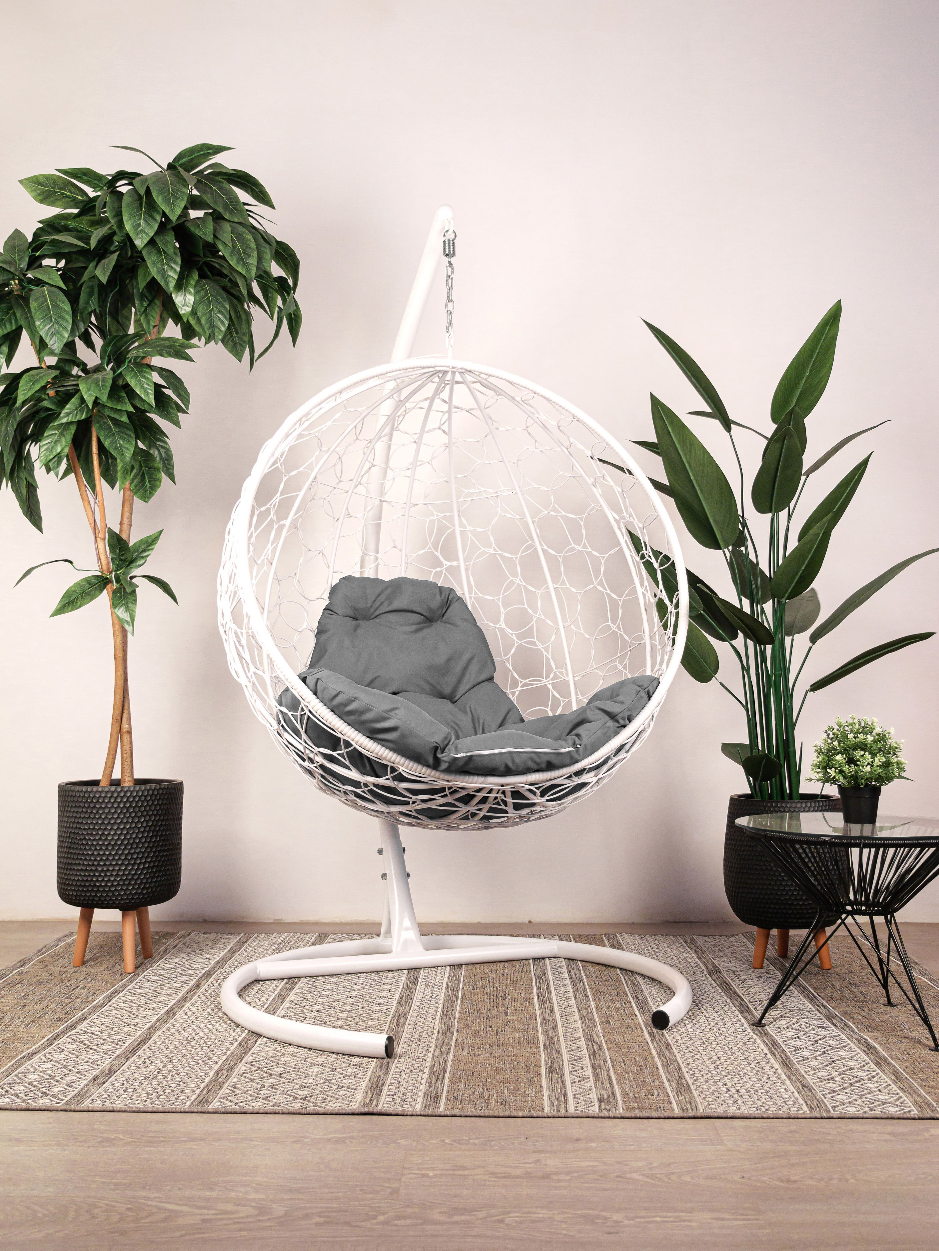 Подвесное кресло белое, Шар ротанг 23071493 серая подушка