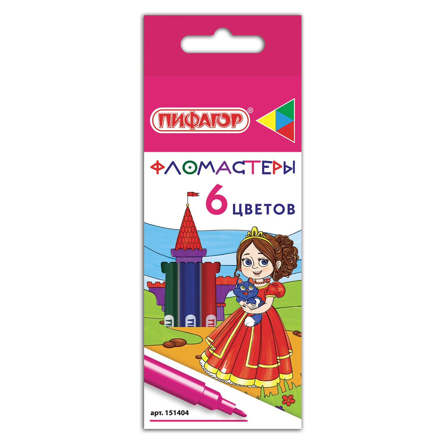 

Фломастеры ПИФАГОР Принцессы, 6 цветов, вентилируемый колпачок, 151404, Разноцветный