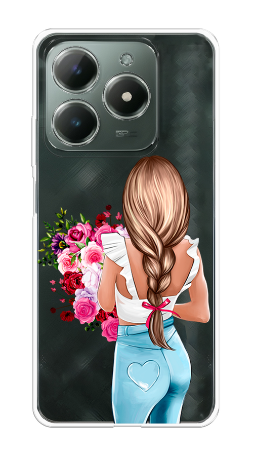 

Чехол на Realme C61 4G (Global) "Девушка с цветами", Коричневый;розовый;бирюзовый, 2518050-1