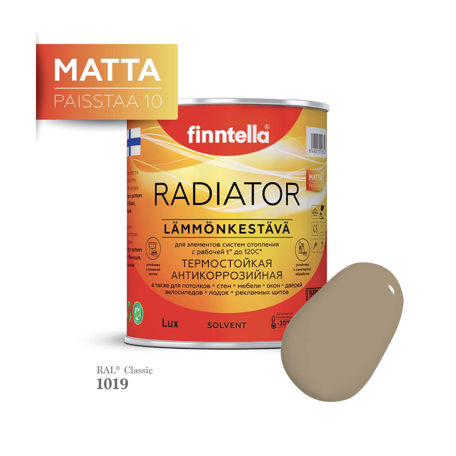 

Краска для радиаторов быстросохнущая финская эмаль FINNTELLA RADIATOR Matta. Матовая. Цвет, Серый, RADIATOR Matta RAL