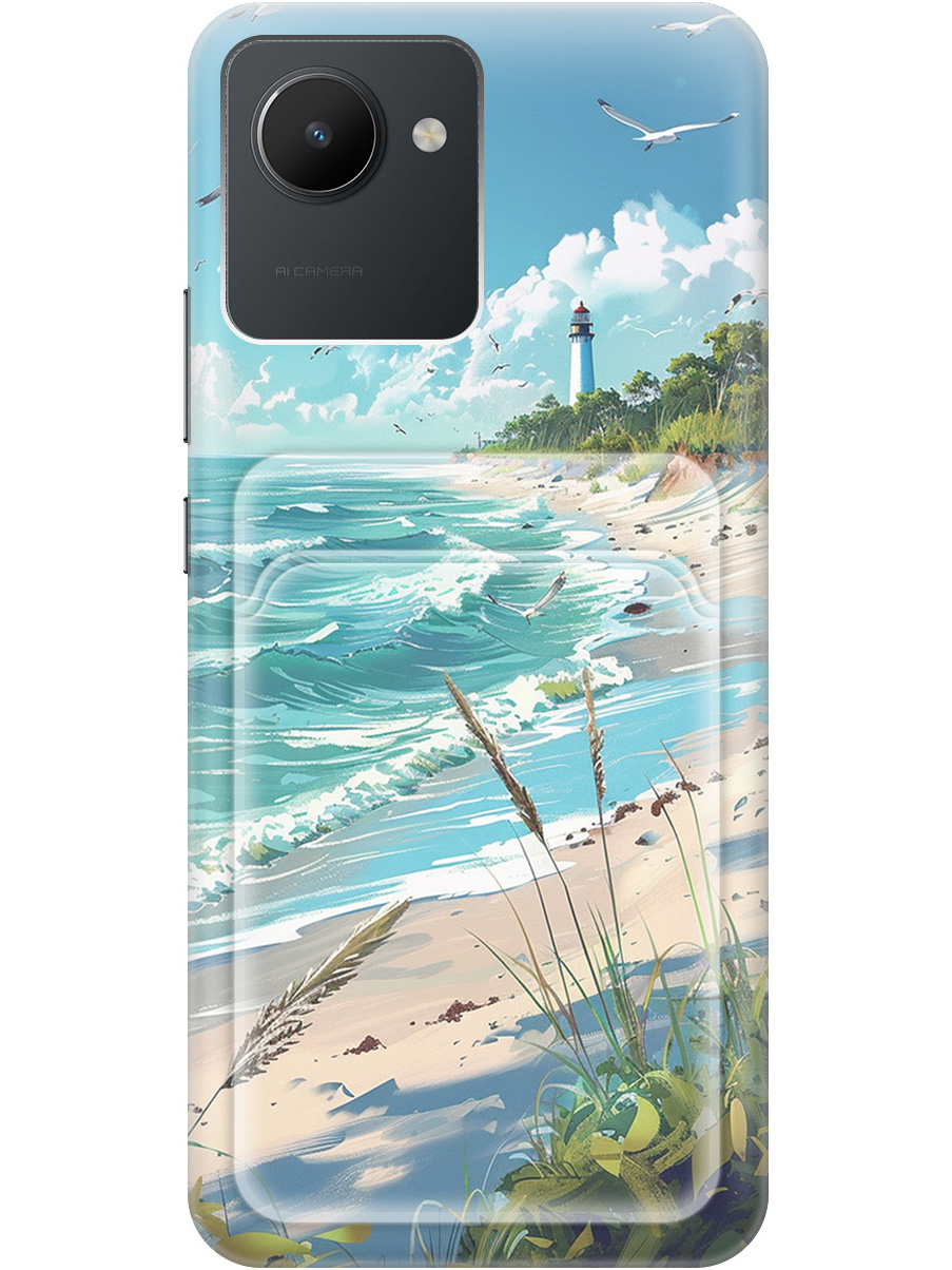 

Силиконовый чехол на realme C30 с принтом "Чайки у маяка" с карманом для карты прозрачный, Белый;голубой;зеленый;прозрачный, 766400241