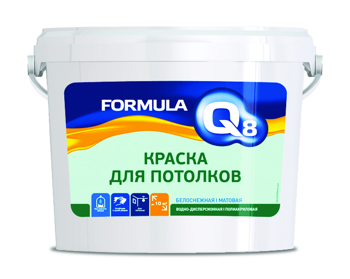 

Краска Formula q8 для потолков, белоснежный, 1,5 кг, Белый, для потолков