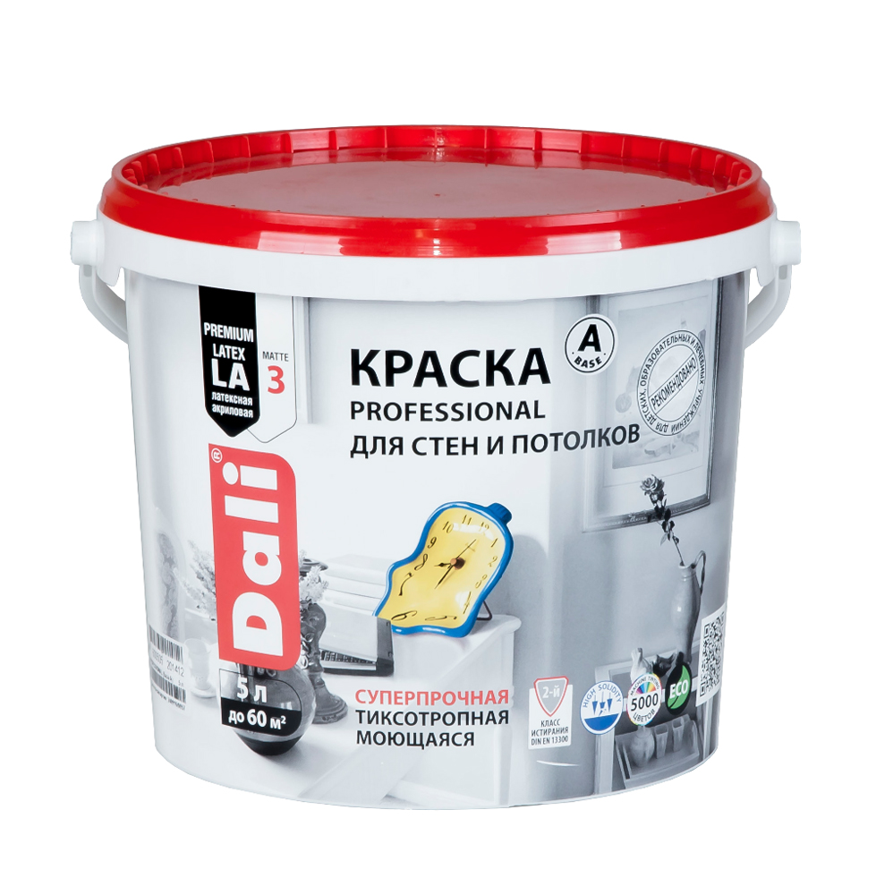 фото Краска акриловая "dali professional" 3 (матовая) для стен и потолков база с 5 л "рогнеда"