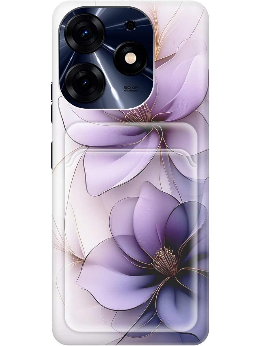

Силиконовый чехол на Tecno Spark 10 Pro с принтом "Сиреневые цветы" с карманом для карты, Белый;прозрачный;серый;фиолетовый, 768742621
