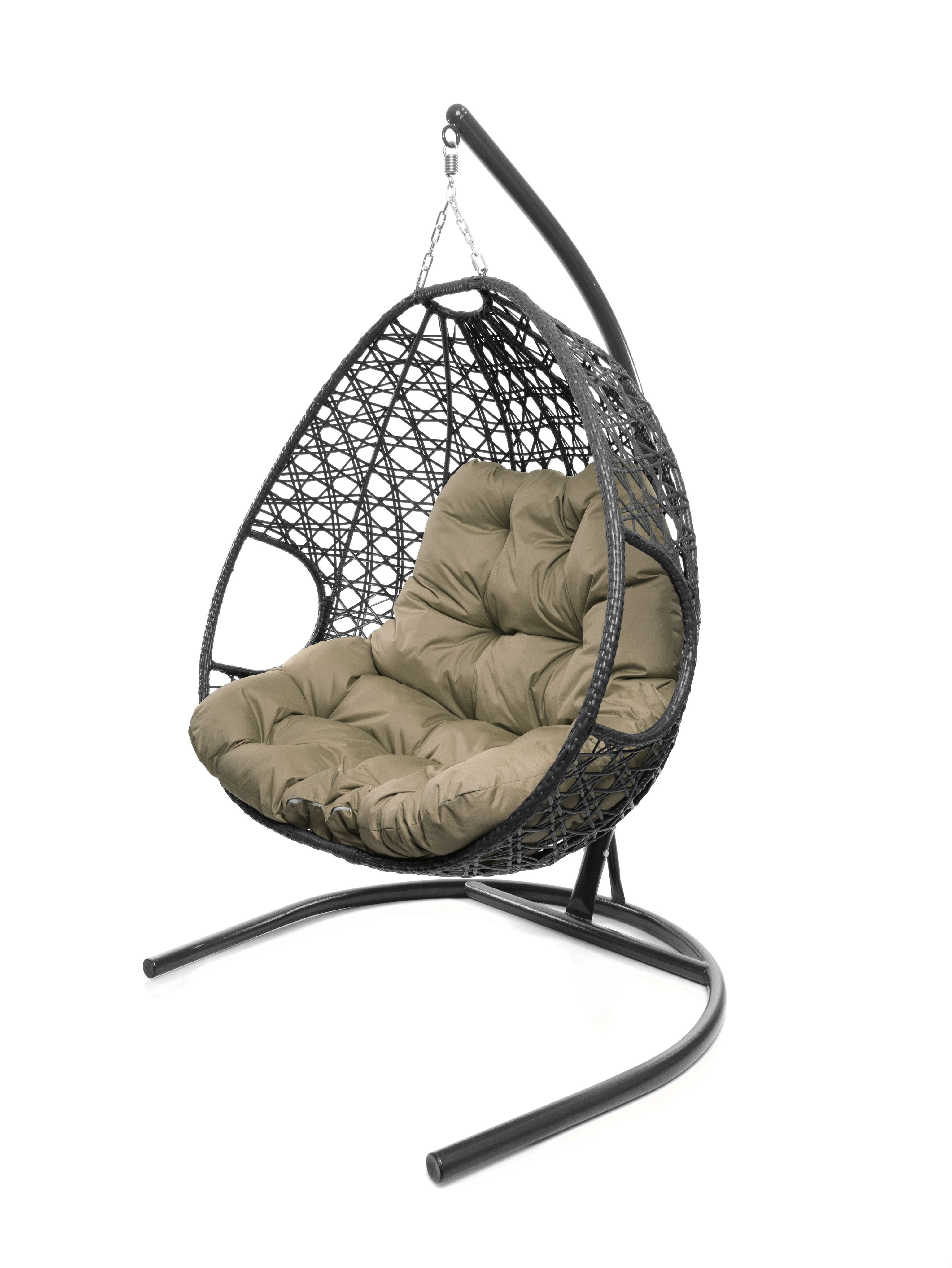 Подвесное кресло серое Двойное Премиум 23071954 бежевая подушка