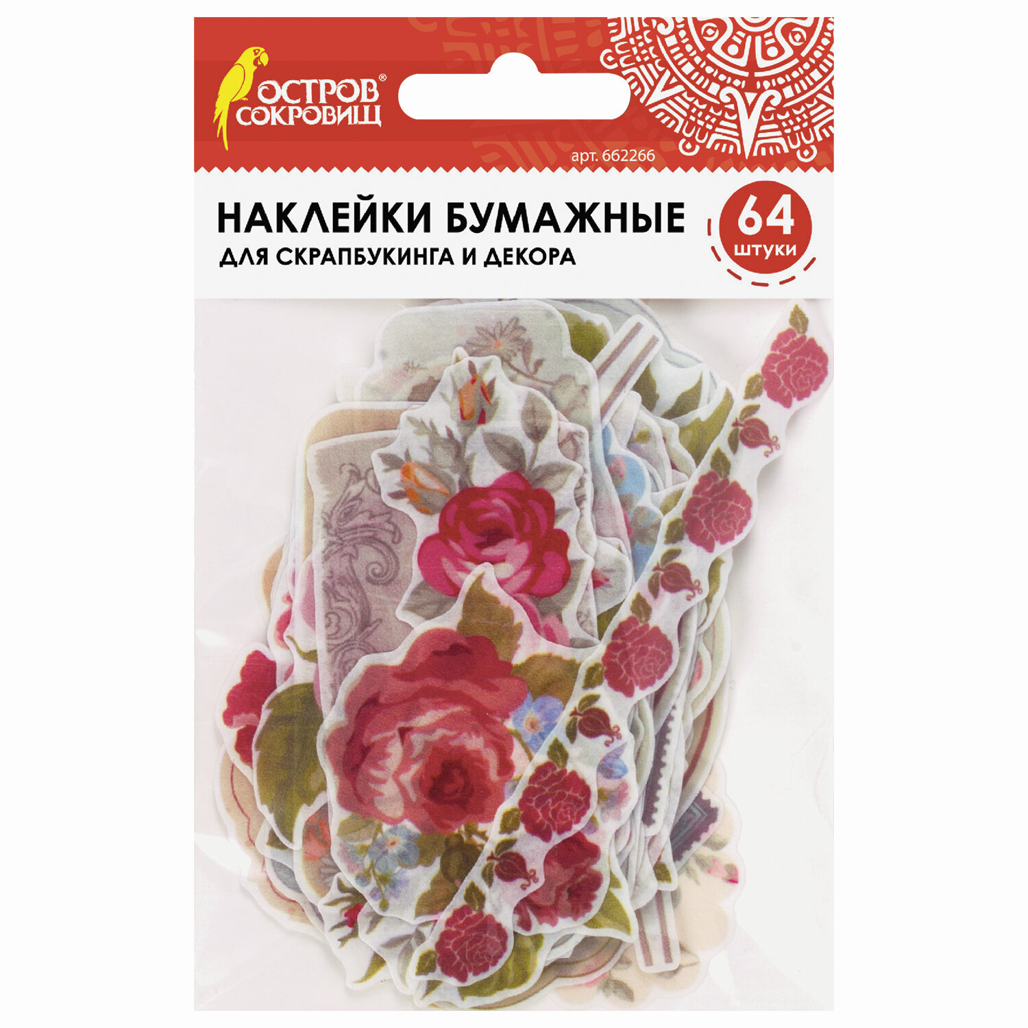фото Наклейки для скрапбукинга розы из washi-бумаги, 64 шт, 32 дизайна, остров сокровищ, 662266