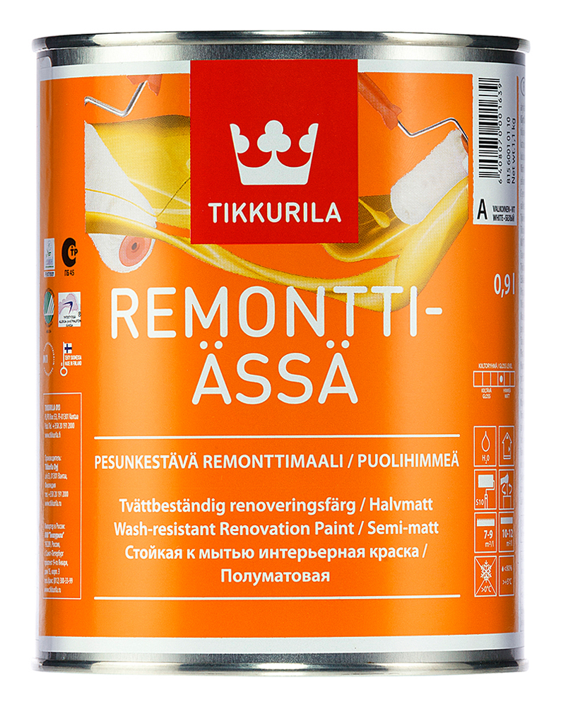 Краска Tikkurila Remontti-Assa, база C, 0,9 л краска tikkurila remontti assa интерьерная акрилатная стойкая к мытью полуматовая база a 9л 81560010160