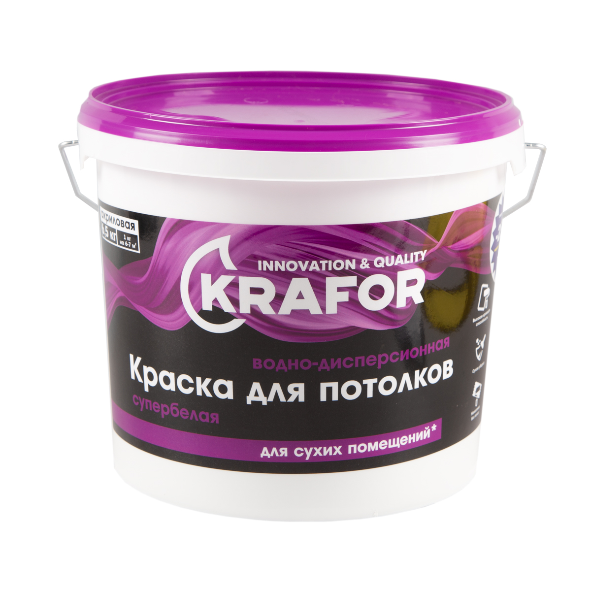 Краска Krafor для потолков, база A, 6,5 кг