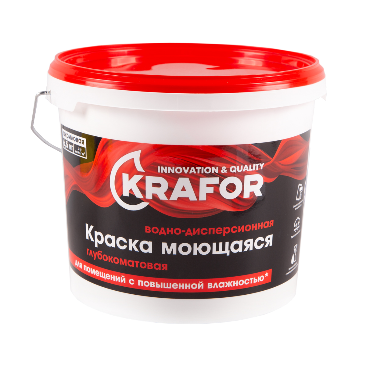 фото Краска krafor моющаяся, белый, 6,5 кг