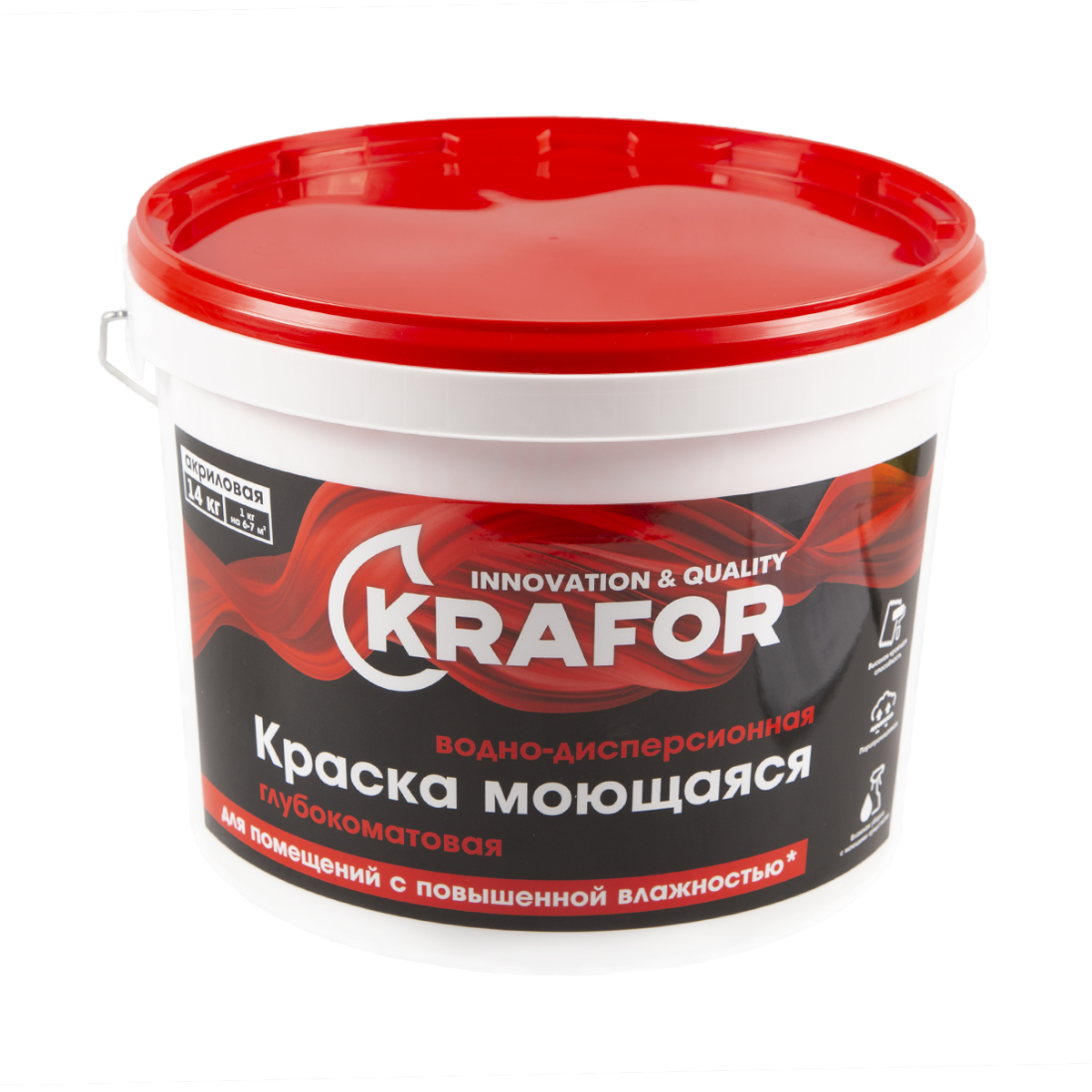 Краска Krafor моющаяся, белый, 14 кг