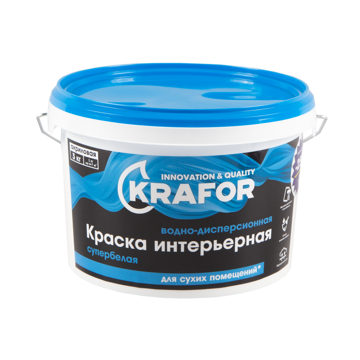 Краска Krafor интерьерная, база A, 3 кг