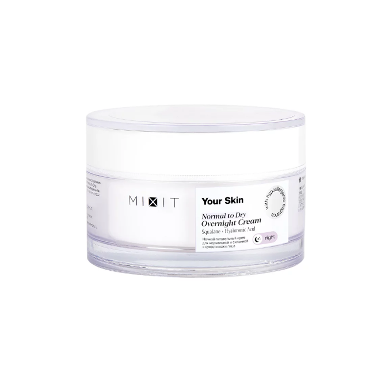 фото Крем для лица mixit young skin normal to dry overnight cream ночной питательный, 50 мл