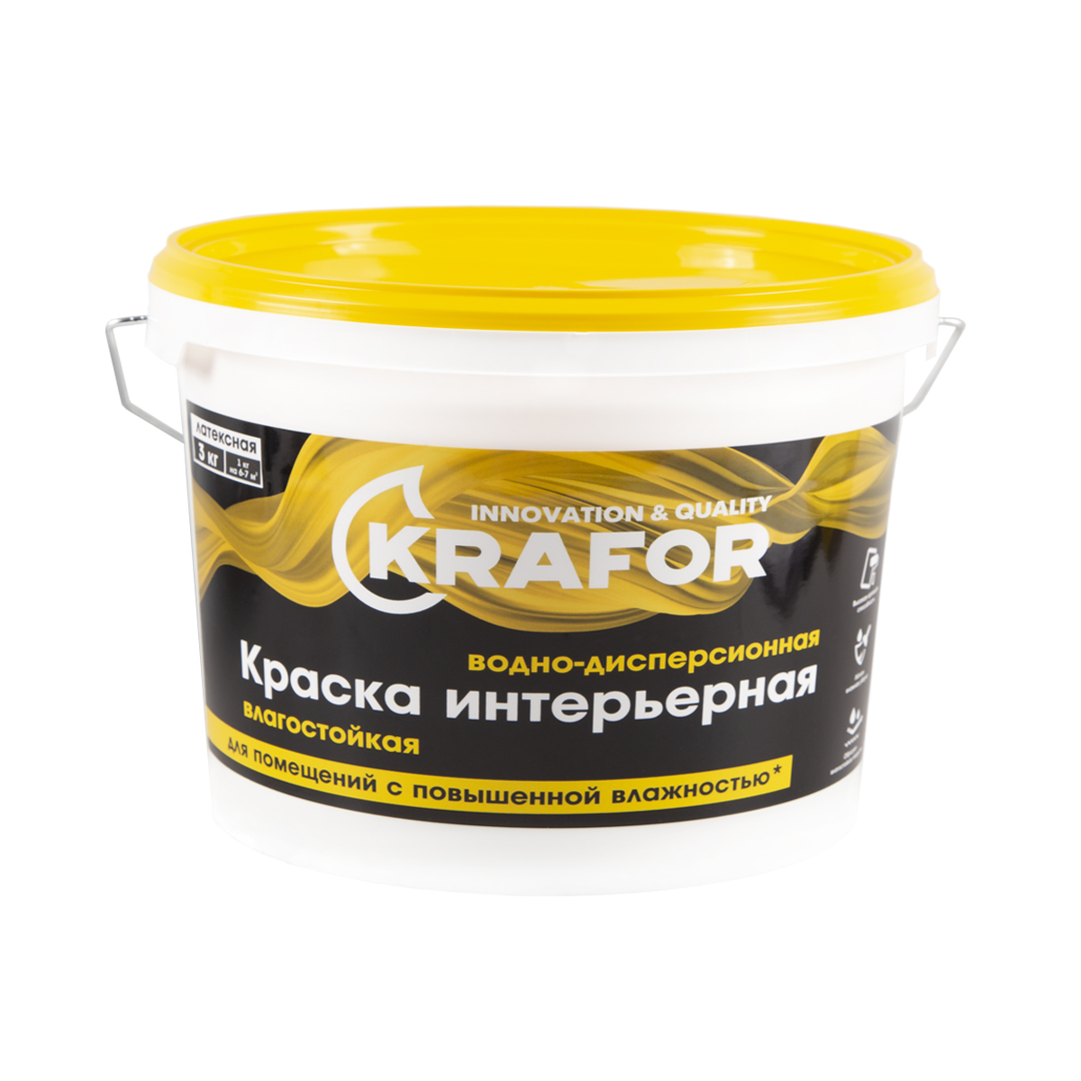 Краска Krafor влагостойкая, белый, 3 кг