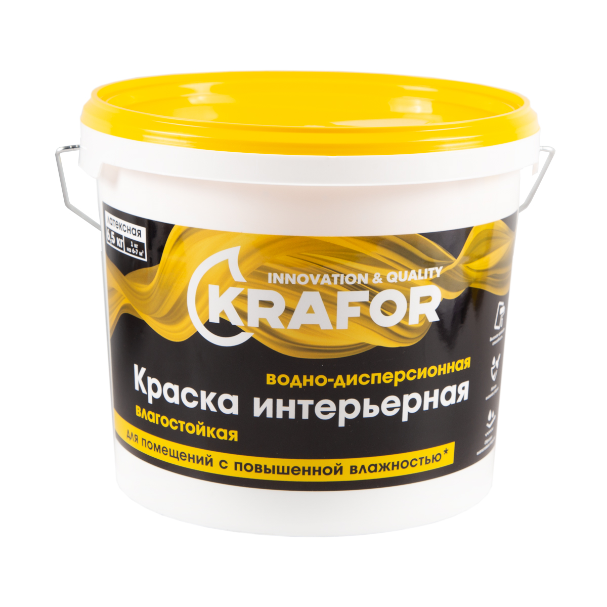 Краска Krafor влагостойкая, белый, 6,5 кг