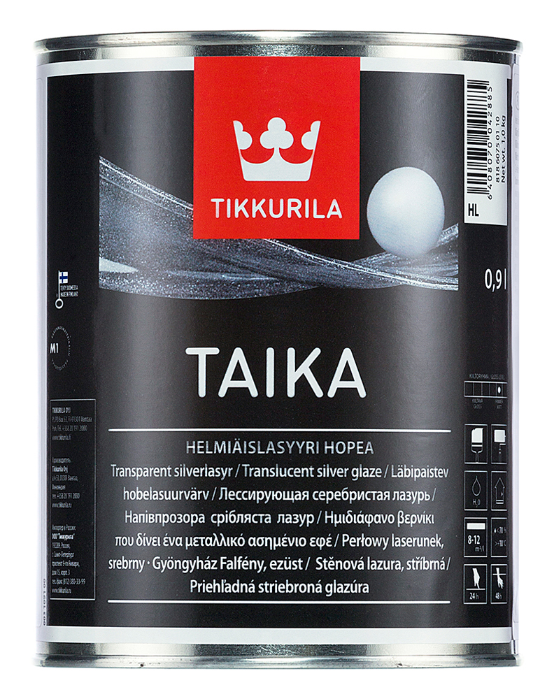Краска Tikkurila Taika, серебро, 0,9 л краска перламутровая maitre deco soie глянцевая эффект шелка база а 1 кг