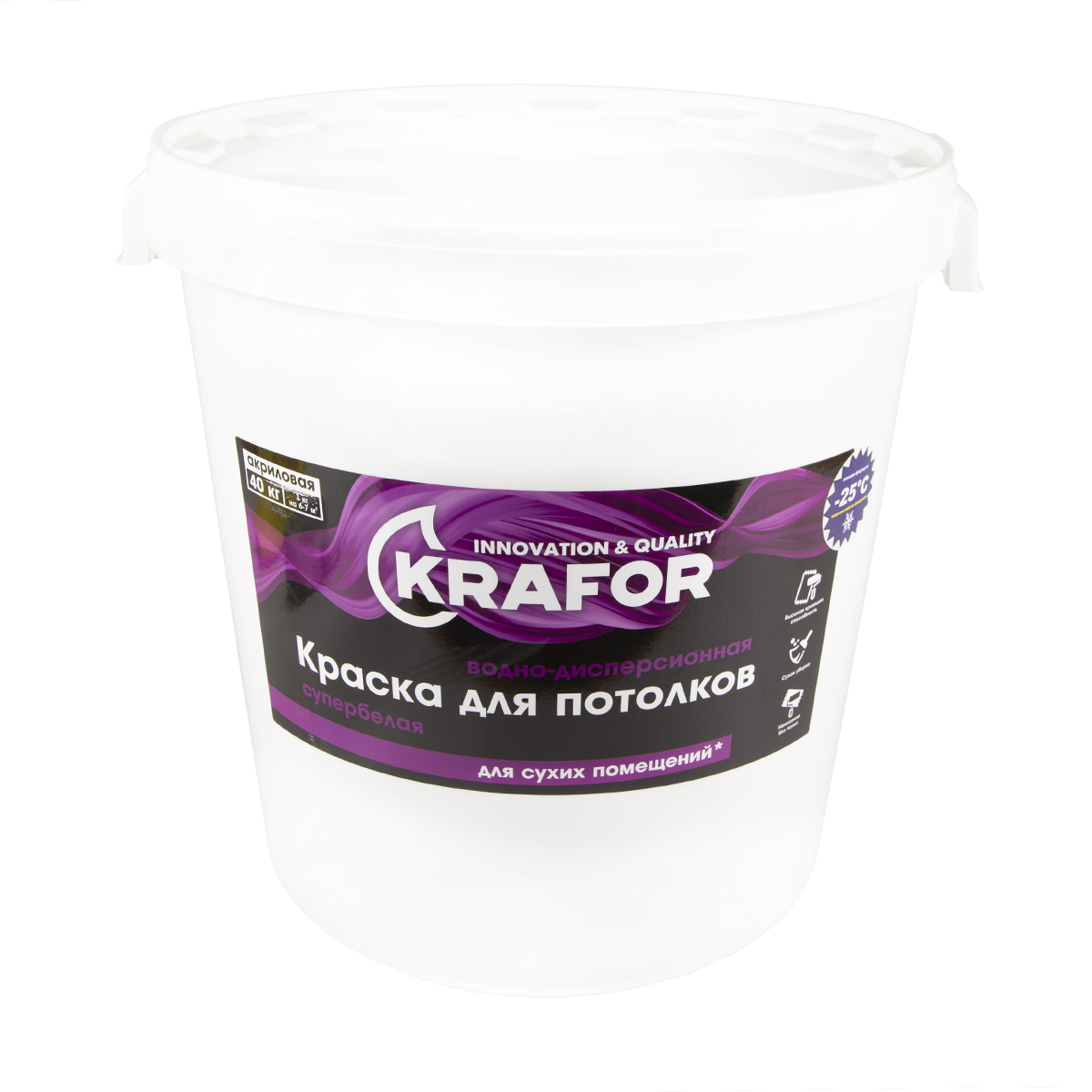 фото Краска в/д для потолков супербелая 40 кг "krafor" (фиолет.)