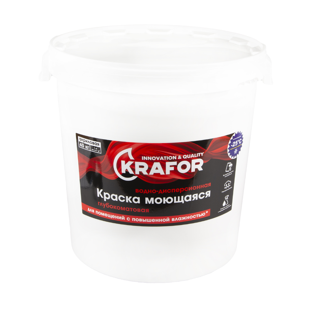 Краска Krafor моющаяся, белый, 40 кг