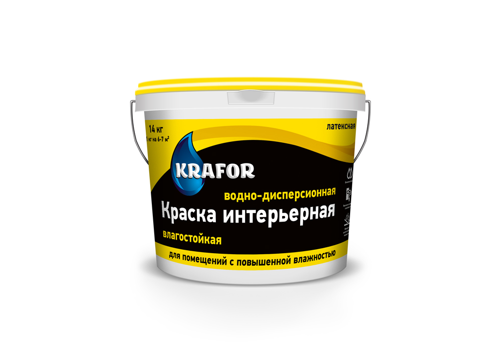 Краска Krafor влагостойкая, белый, 40 кг