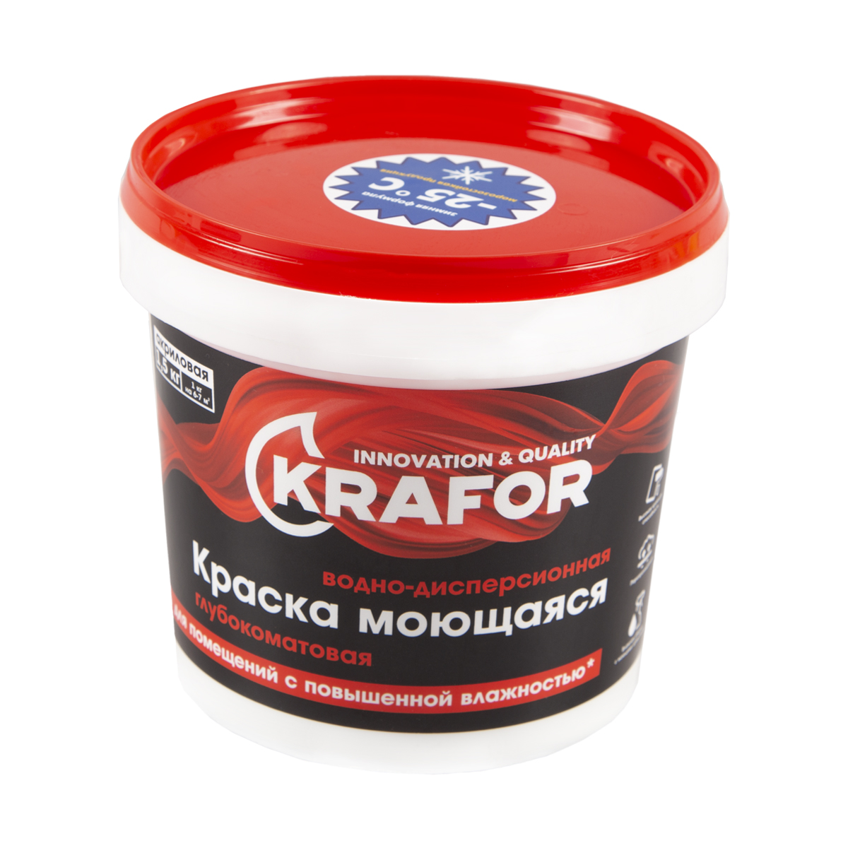 Краска Krafor моющаяся, белый, 1,5 кг