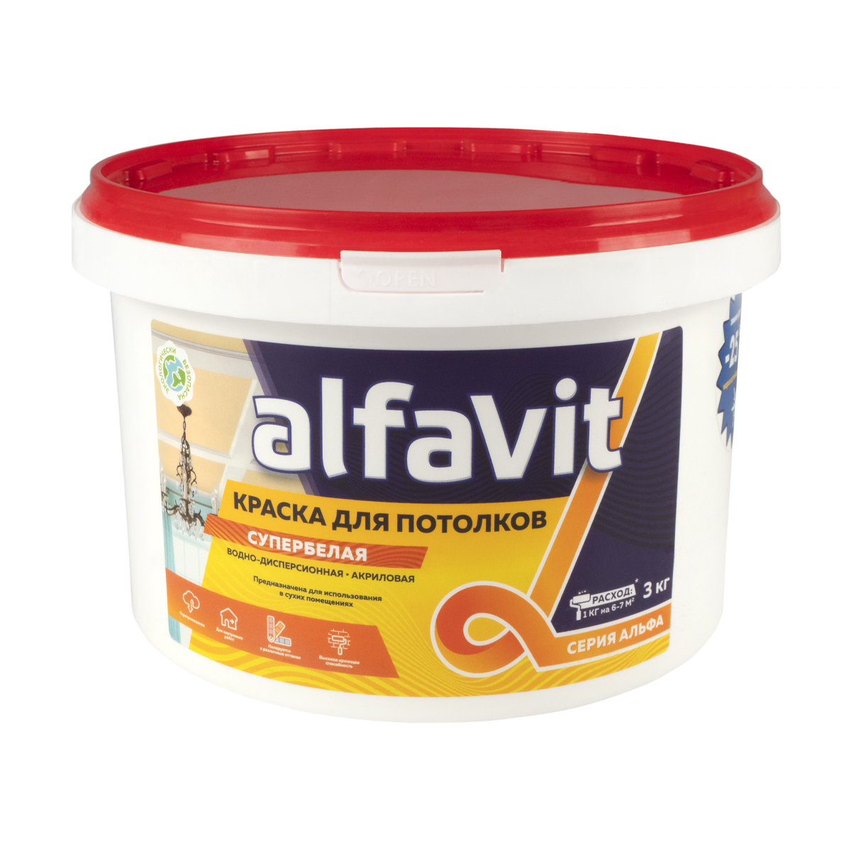 фото Краска в/д для потолков "alfavit" 3 кг серия альфа