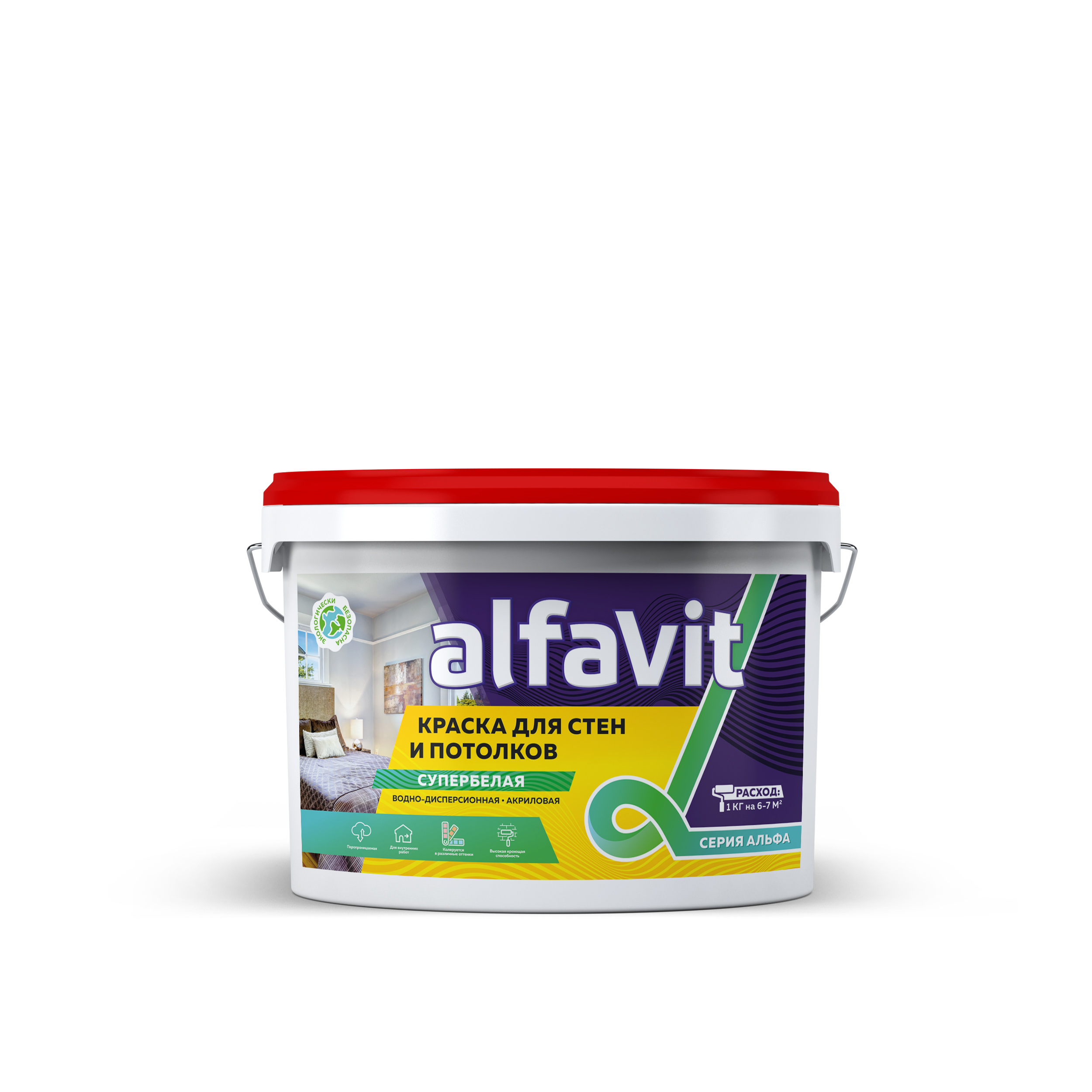 фото Краска в/д для стен и потолков супербелая "alfavit" 6,5 кг серия альфа