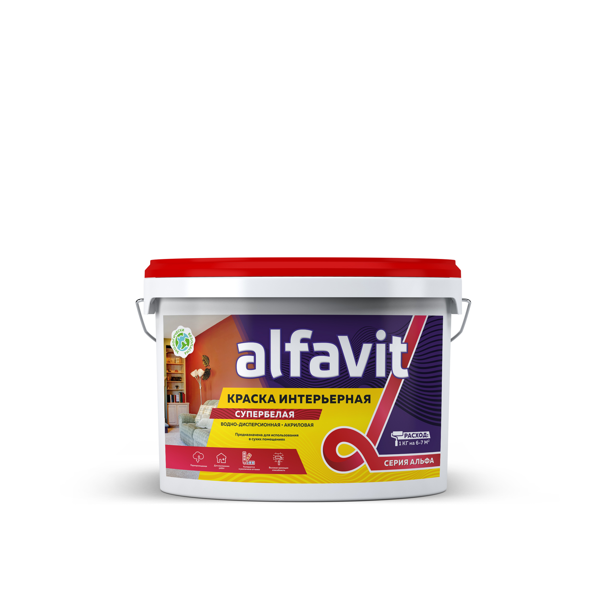 фото Краска в/д интерьерная супербелая "alfavit" 14 кг серия альфа