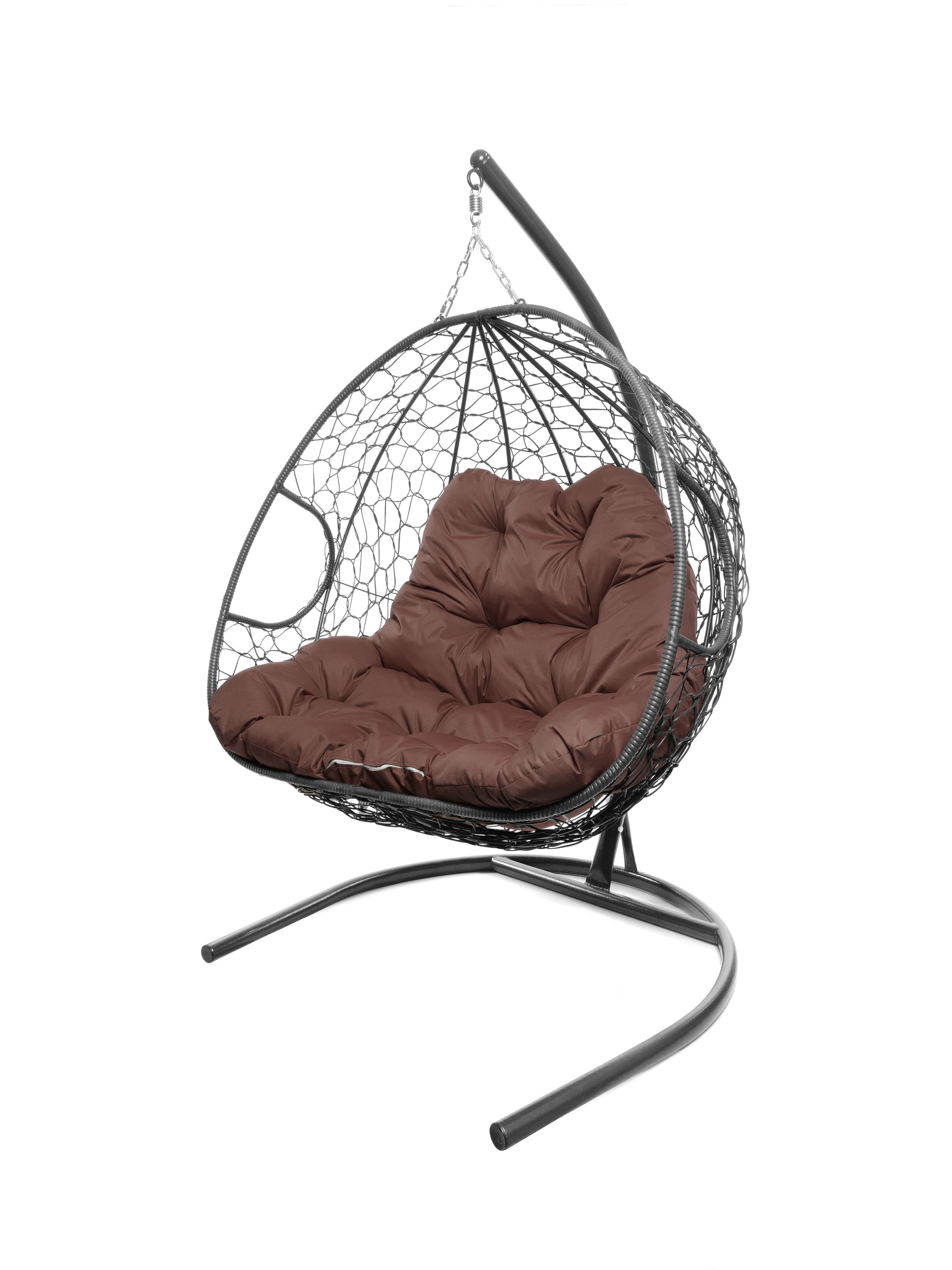 Подвесное кресло серое, Двойное ротанг 23071629 коричневая подушка