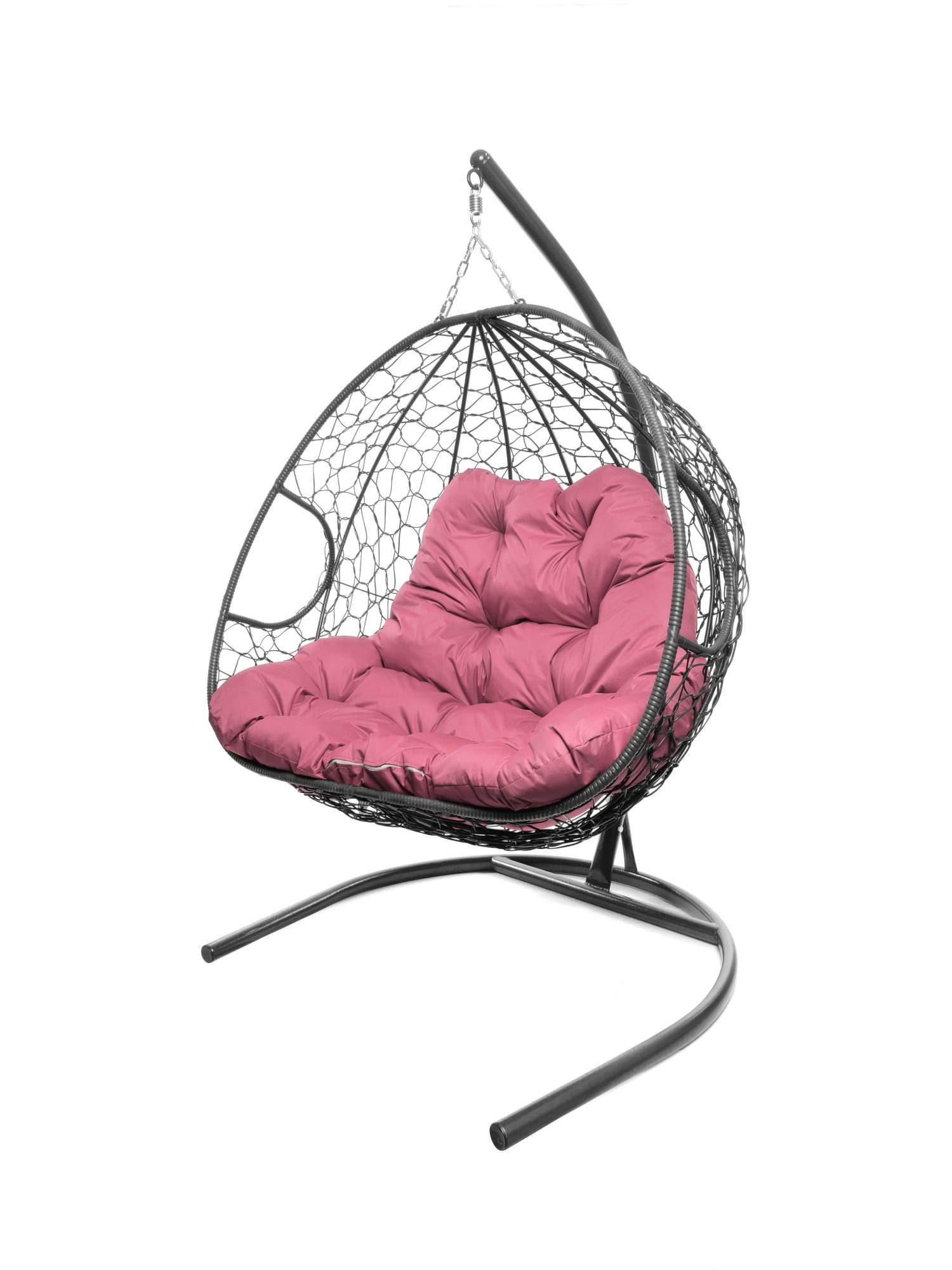 Подвесное кресло серое, Двойное ротанг 23071632 розовая подушка