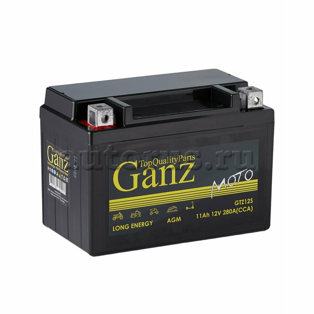 

Аккумулятор GANZ мото AGM 11 А/ч Прямая 150x87x110 EN280 А GTZ12S