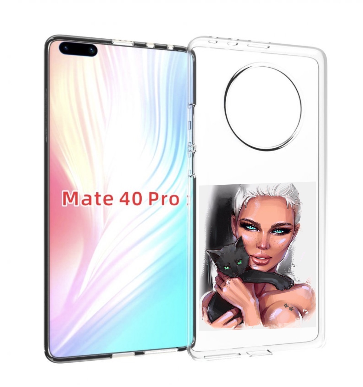 

Чехол MyPads девушка-с-черным-котиком женский для Huawei Mate 40 Pro (NOH-NX9), Прозрачный, Tocco