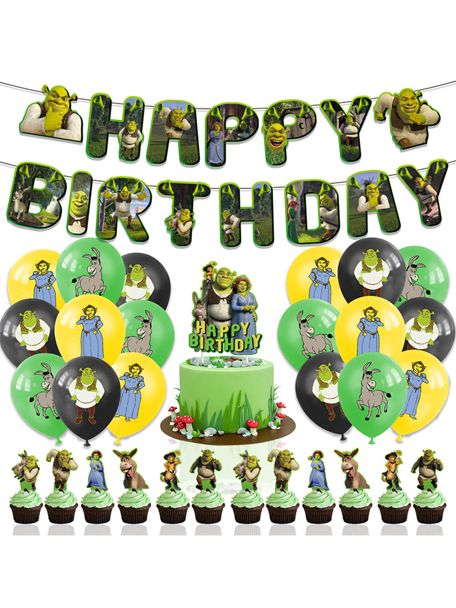 Декор набор StarFriend С Днем рождения Шрек Shrek гирлянда топперы шары ленты светодиодная лента для воздушного шара гирлянда 2 метра батарейка желтый