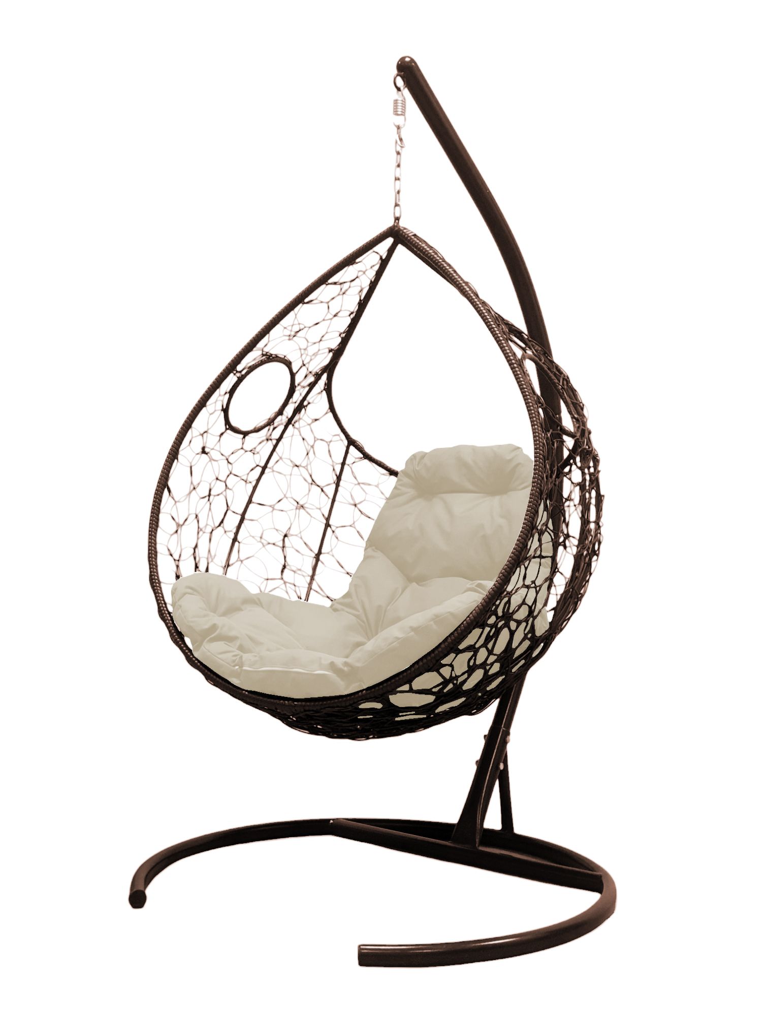 Подвесное кресло коричневое, Эра ротанг 23071656 бежевая подушка