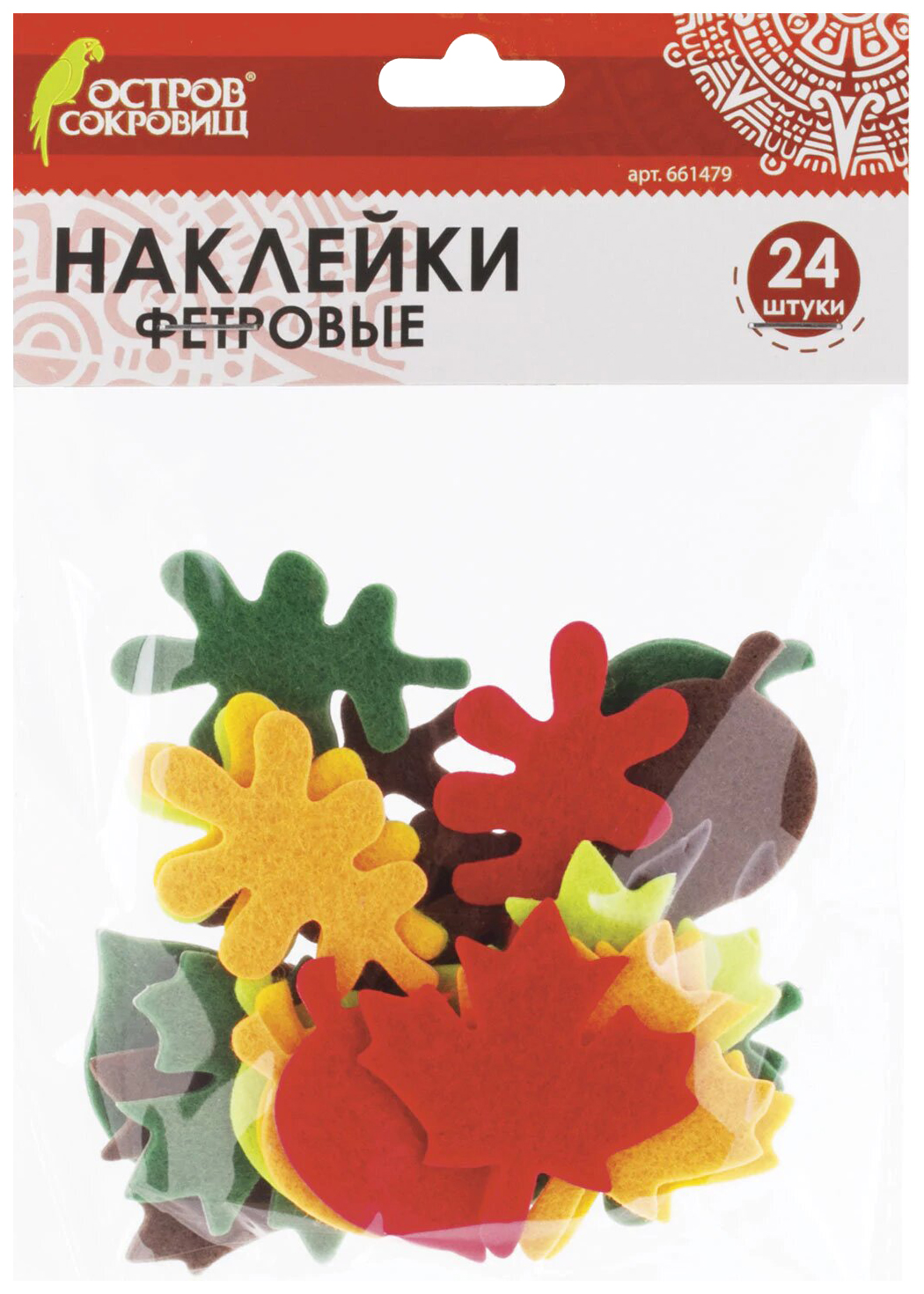 

Наклейки из фетра Листья, 24 шт ассорти, ОСТРОВ СОКРОВИЩ, 661479