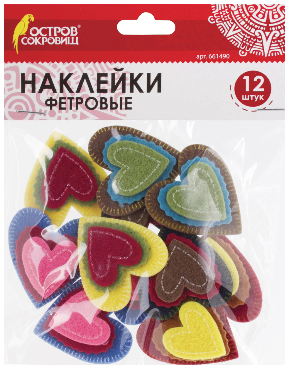 

Наклейки из фетра Сердечки, 12 шт ассорти, ОСТРОВ СОКРОВИЩ, 661490