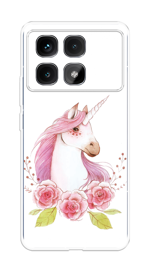 

Чехол на Xiaomi Redmi K70 Ultra "Единорог цветы", Белый;розовый;серый, 323050-1