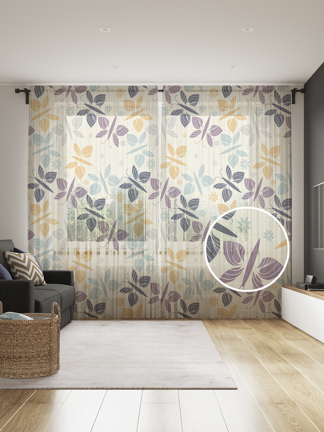 

Фототюль JoyArty "Монотонные бабочки", 145x265см, 2 полотна, лента, 50 крючков, Монотонные бабочки