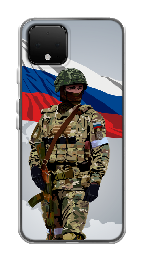 

Чехол Awog на Google Pixel 4 "Солдат с флагом", Белый;синий;красный;зеленый, 270250-1