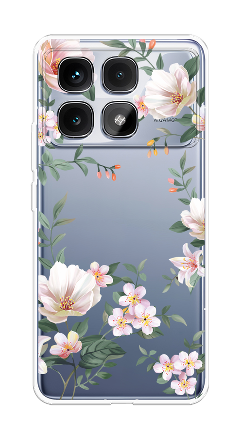

Чехол на Xiaomi Redmi K70 Ultra "Beautiful white flowers", Бежевый;зеленый, 323050-1