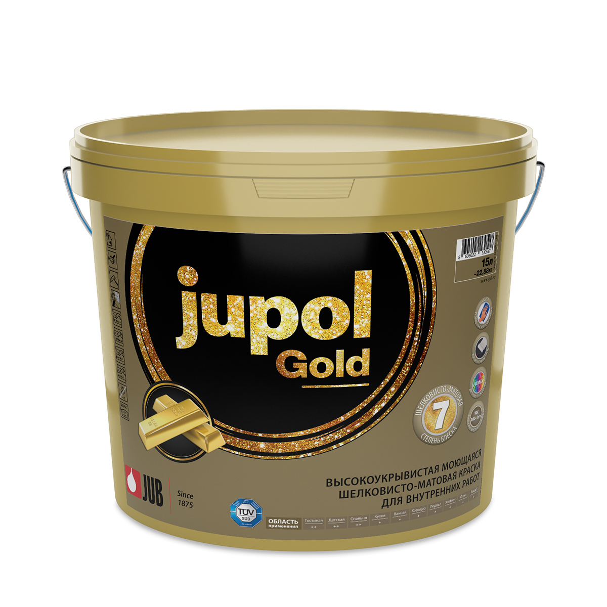 фото Краска в/д "jupol gold" для внутр. работ моющаяся база a (1001) 15 л "jub"